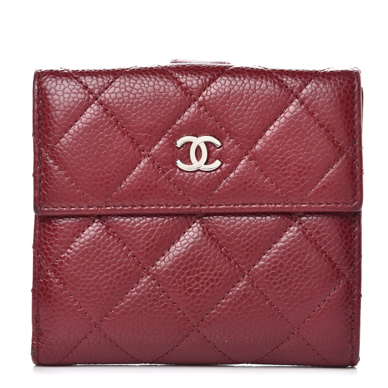 Chanel Caviar Quilted Compact French Flap Wallet Burgundy 1 of 10