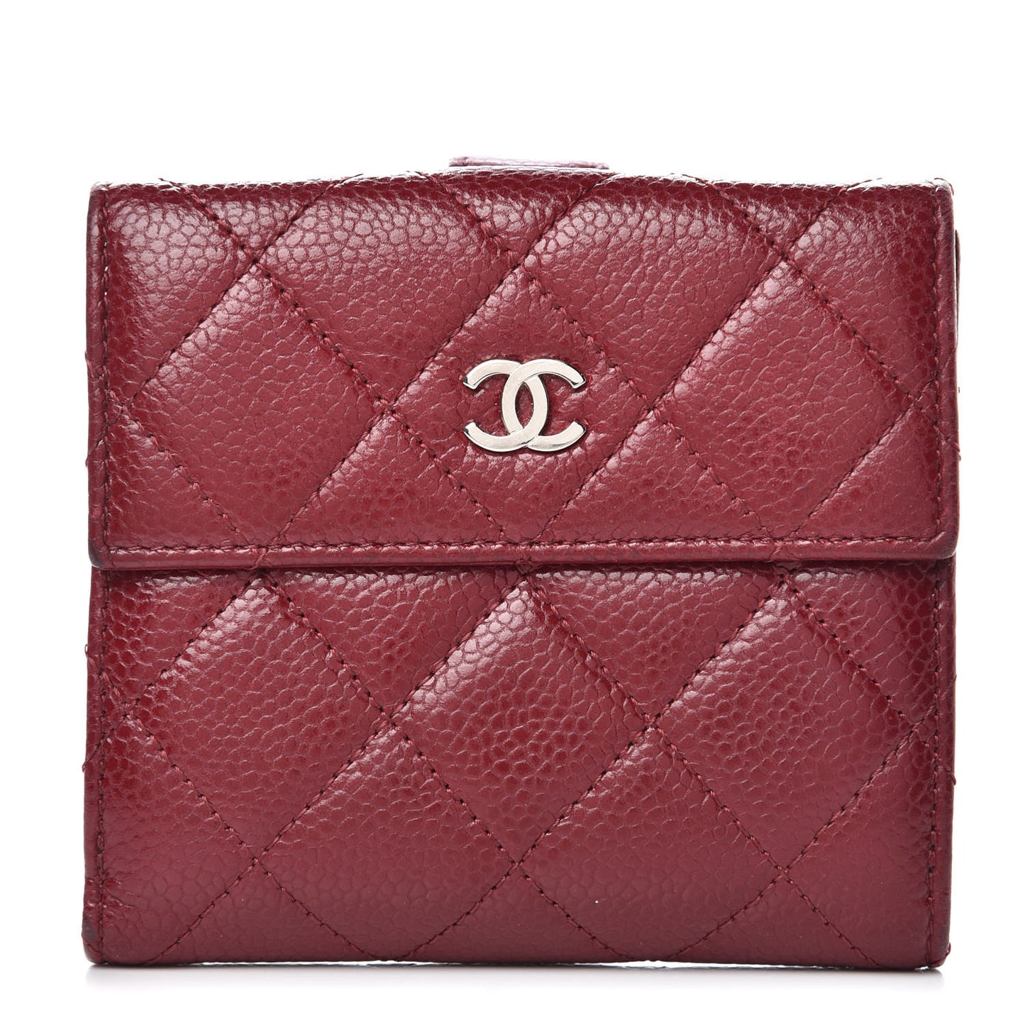 Caviar Quilted Compact French Flap Wallet Burgundy