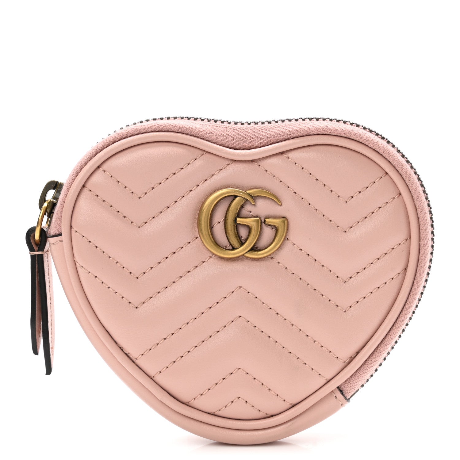 Gucci Calfskin Matelasse Chevron GG Marmont Heart Coin Purse Perfect Pink 1 of 7