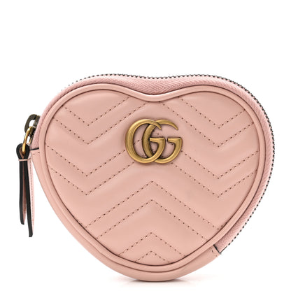 Gucci Calfskin Matelasse Chevron GG Marmont Heart Coin Purse Perfect Pink 1 of 7