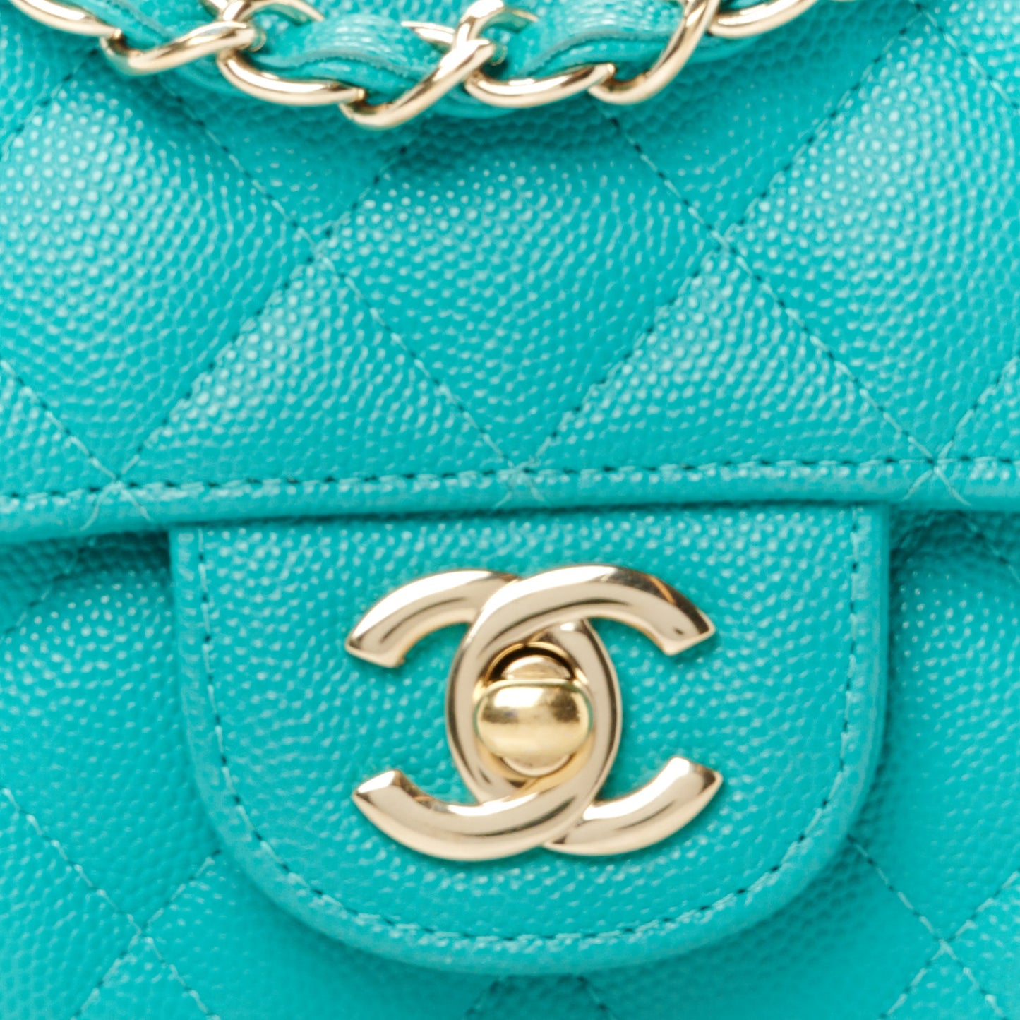 Caviar Quilted Mini Square Flap Turquoise