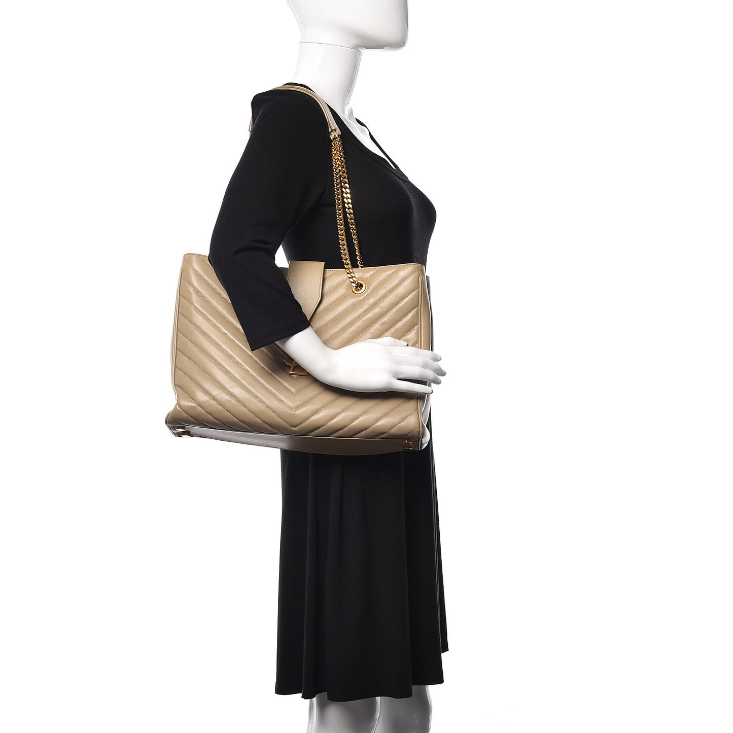 Lambskin Matelasse Chevron Monogram Shopping Bag Dark Beige