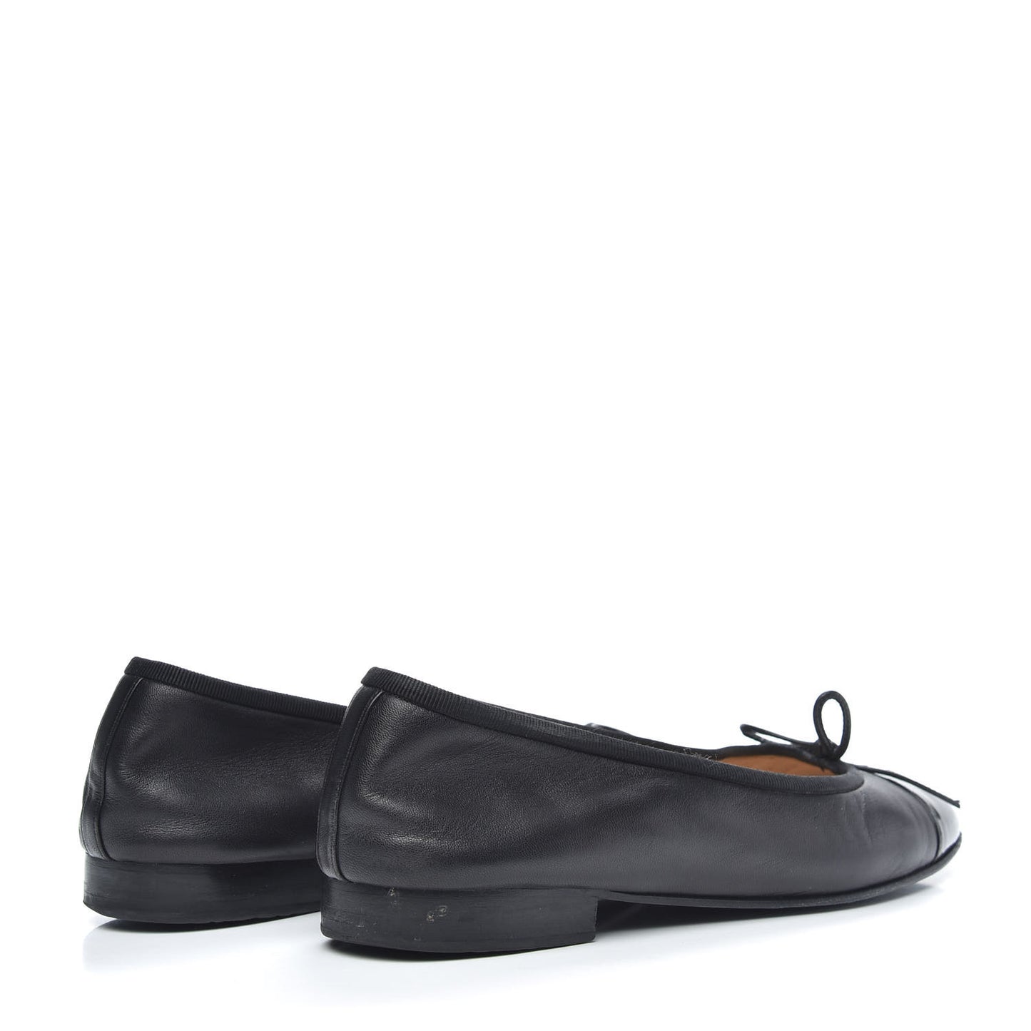 Lambskin Patent Cap Toe Ballerina Flats 38.5 Black