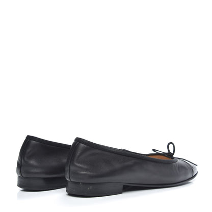 Chanel Lambskin Patent Cap Toe Ballerina Flats 38.5 Black 4 of 12