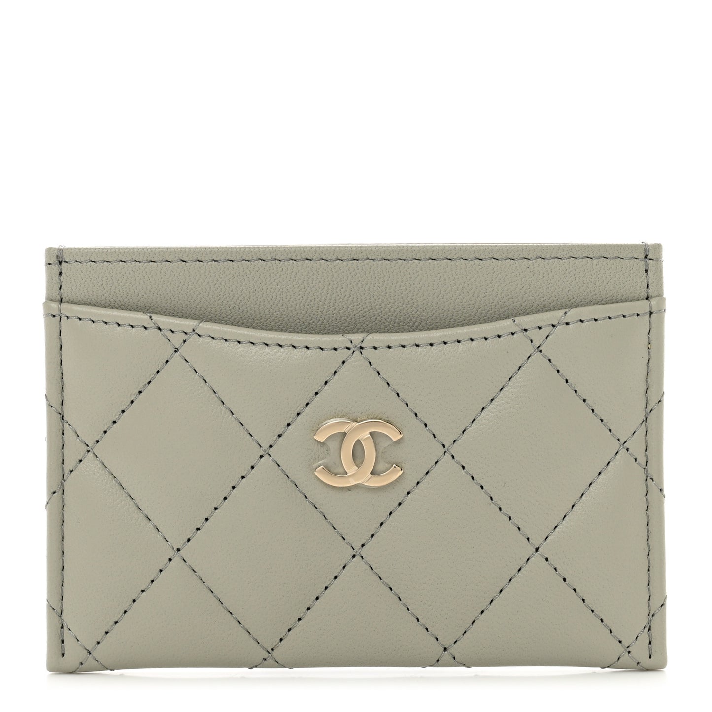 Lambskin Quilted Card Holder Grey