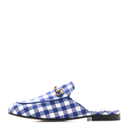 Gucci Cotton Gingham Womens Princetown Slippers 36 White Blue 1 of 8