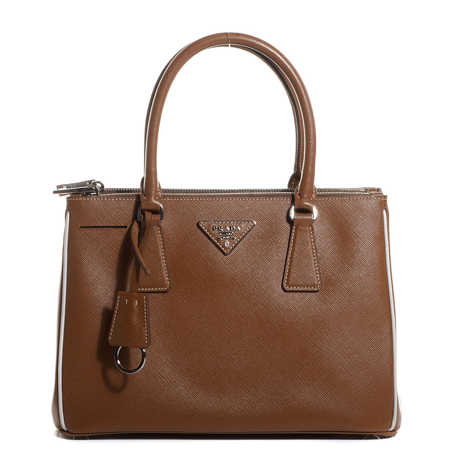 Prada Saffiano Lux Small Double Zip Tote Cannella Talco 1 of 10