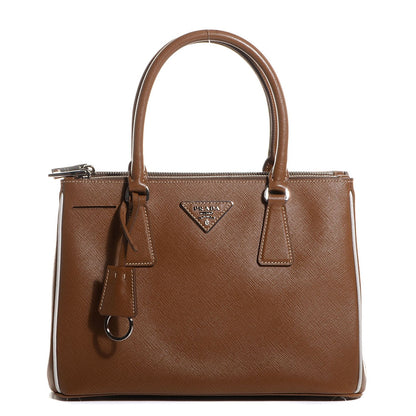 Prada Saffiano Lux Small Double Zip Tote Cannella Talco 1 of 10