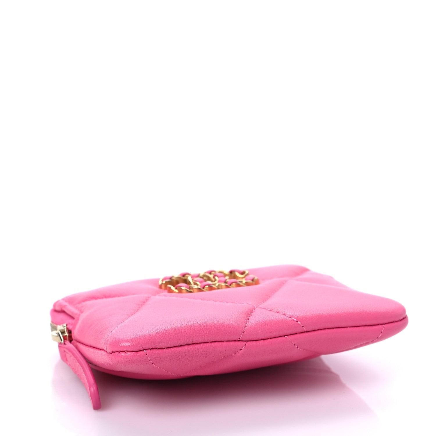 Chanel Lambskin Quilted Chanel 19 Zip Card Holder Wallet Pink 4 of 8