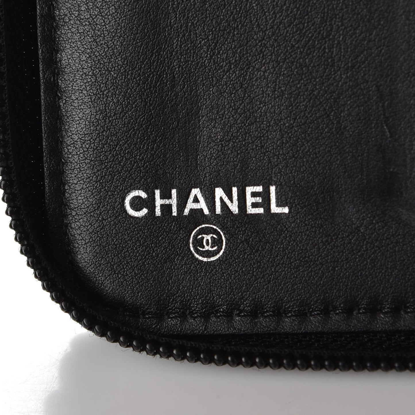 Patent Camellia Embossed Large Zip Around Gusset Wallet Black