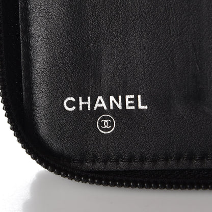 Chanel Patent Camellia Embossed Large Zip Around Gusset Wallet Black 6 of 9