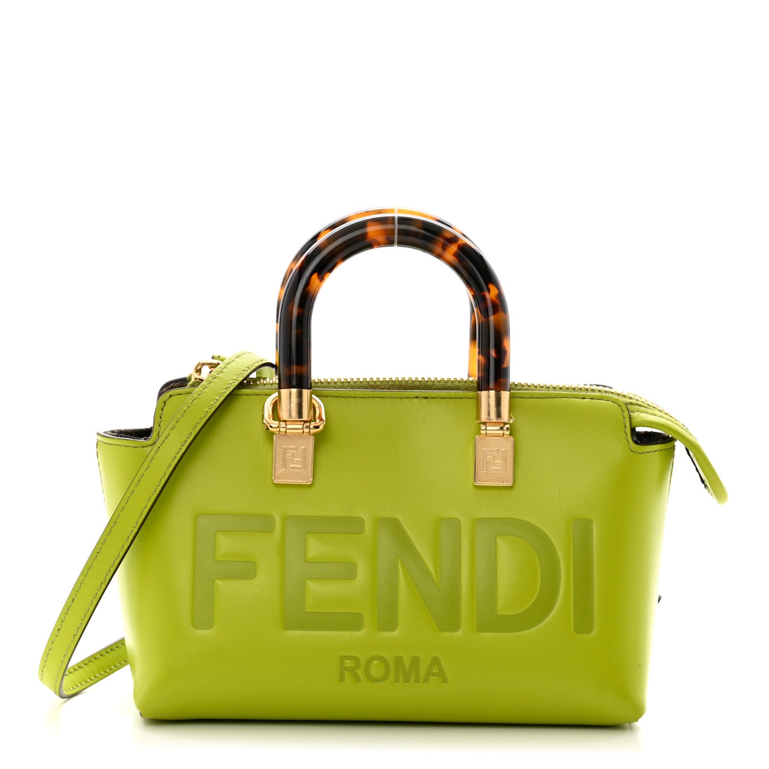 Fendi Vitello King Plexiglass Logo Embossed Mini By The Way Top Handle Boston Bag Wasabi 1 of 13
