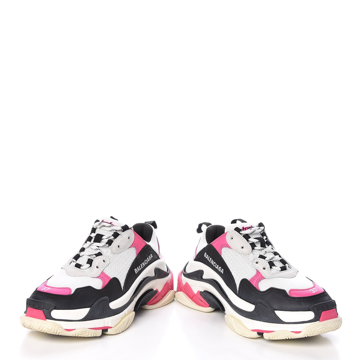 Balenciaga Fabric Mesh Womens Triple S Sneakers 37 Rose Fluo Black White 6 of 12