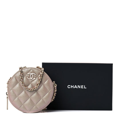 Chanel Iridescent Caviar Quilted Round Clutch With Chain Beige 9 of 9