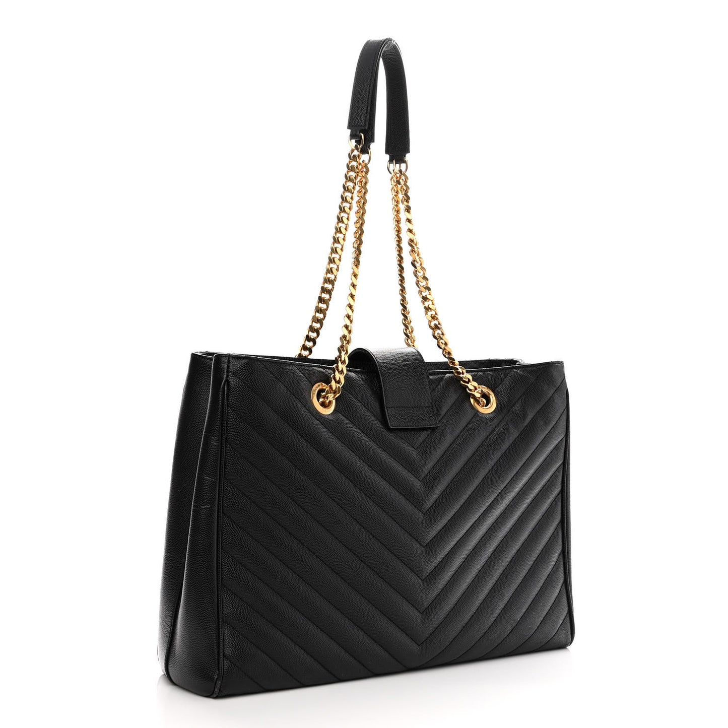 Grain De Poudre Matelasse Chevron Monogram Shopping Bag Black
