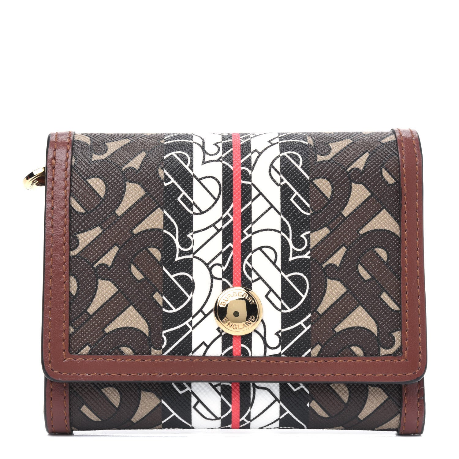 Burberry E-Canvas Monogram Stripe Small Lancaster Folding Wallet Bridle Brown 1 of 4