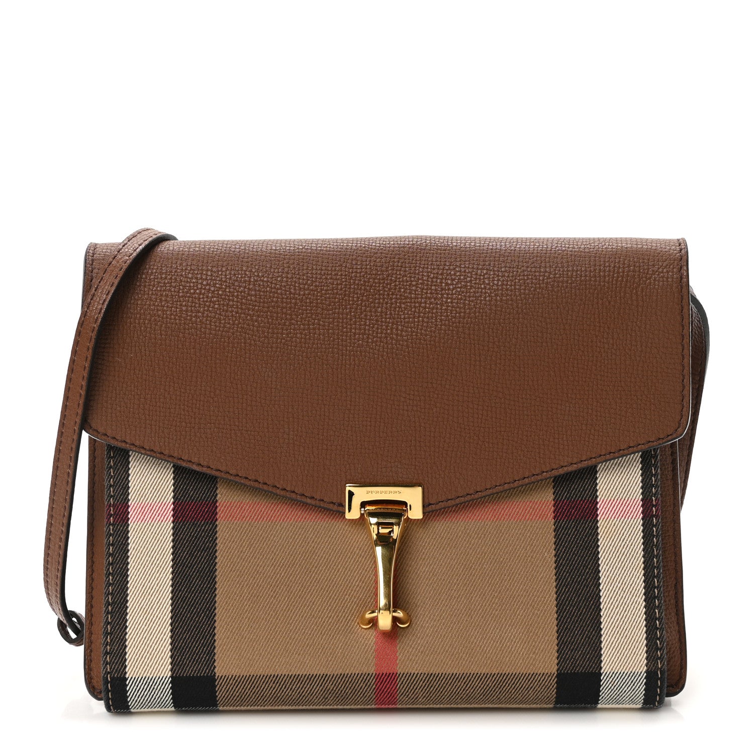 Burberry Derby Calfskin House Check Small Macken Crossbody Bag Tan 1 of 10