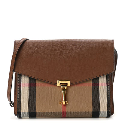 Burberry Derby Calfskin House Check Small Macken Crossbody Bag Tan 1 of 10