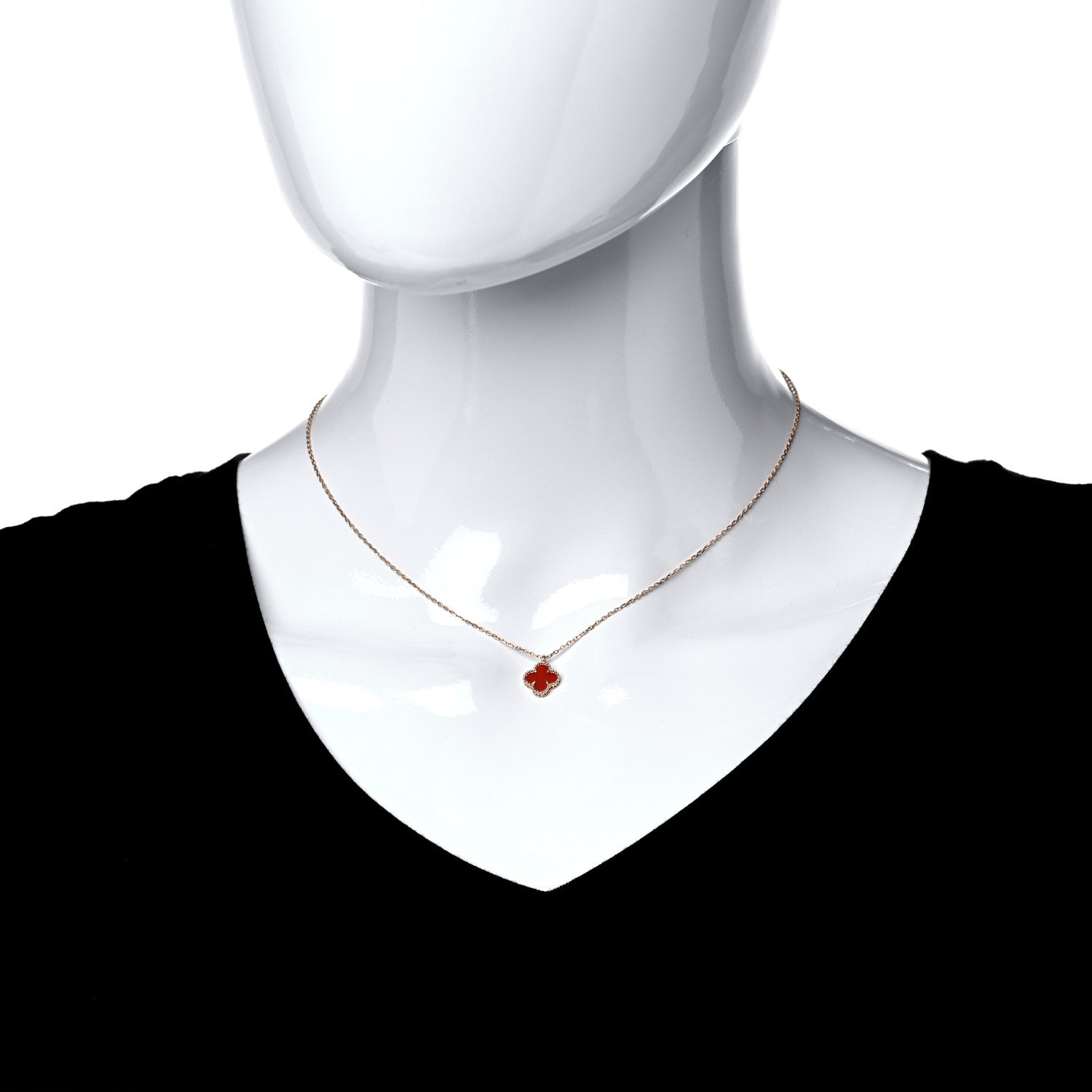 Van Cleef & Arpels 18K Rose Gold Carnelian Sweet Alhambra Pendant Necklace 2 of 8