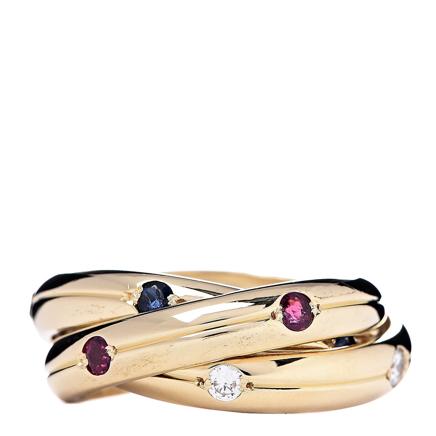 18K Yellow Gold Diamond Sapphire Ruby Constellation Trinity Ring 52 6
