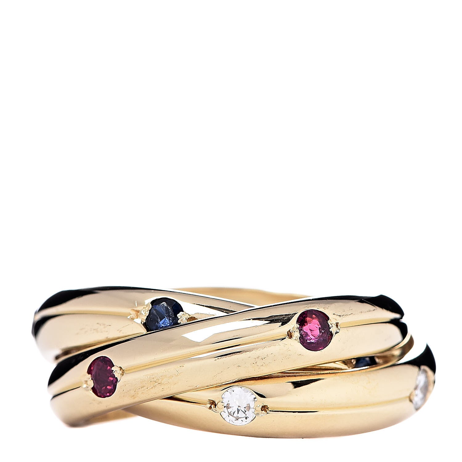 Cartier 18K Yellow Gold Diamond Sapphire Ruby Constellation Trinity Ring 52 6 1 of 5