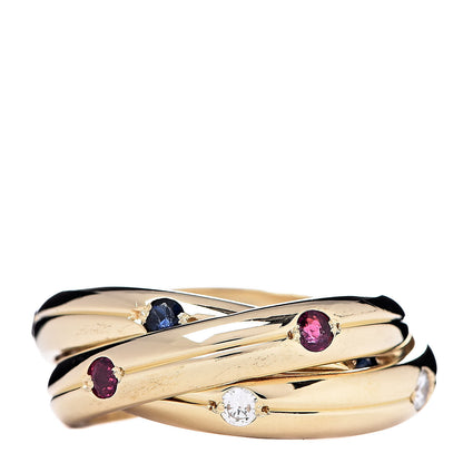 Cartier 18K Yellow Gold Diamond Sapphire Ruby Constellation Trinity Ring 52 6 1 of 5