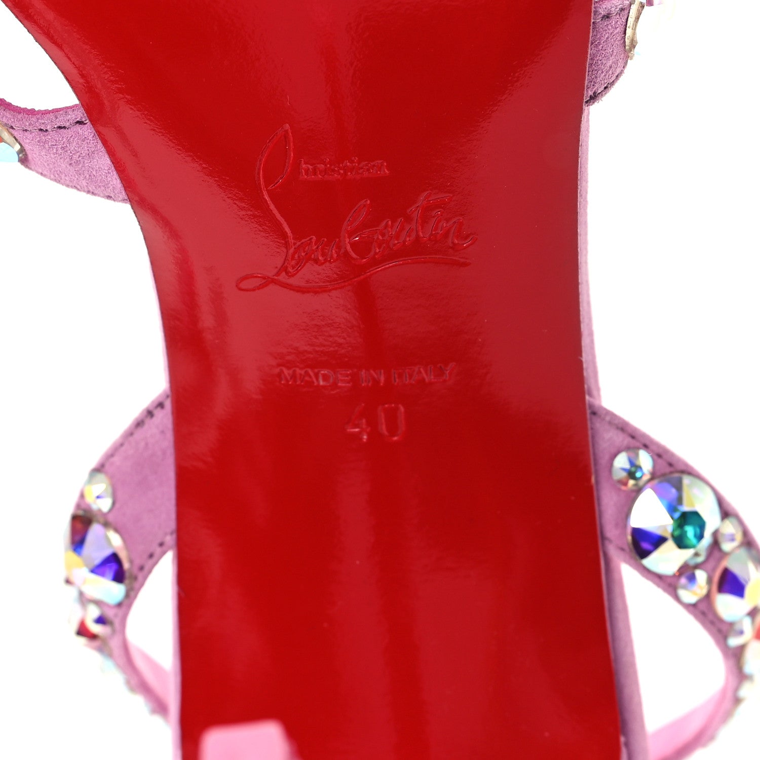 Christian Louboutin Veau Velours Crystal Embellished Emilie 10 Sandals 40 Pink 7 of 8