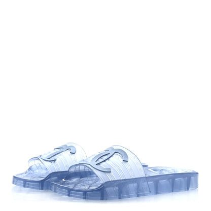 Chanel PVC Transparent CC Flat Slide Sandals 38 Blue 4 of 10