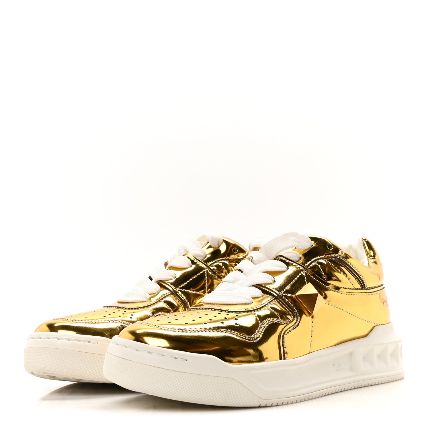 Valentino Garavani Metallic Nappa Patent One Stud Low Top Sneaker 37.5 Gold 4 of 8