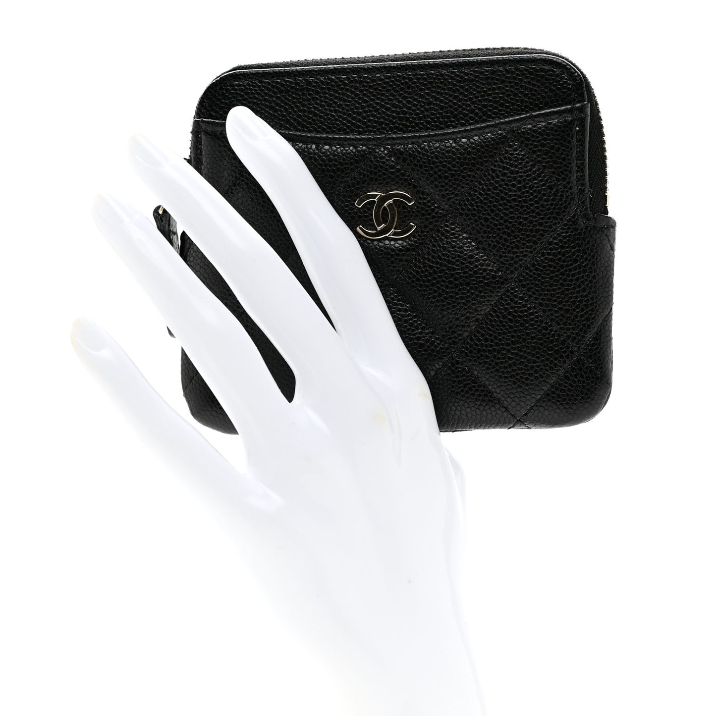 Caviar Quilted Zip Card Holder Wallet Black