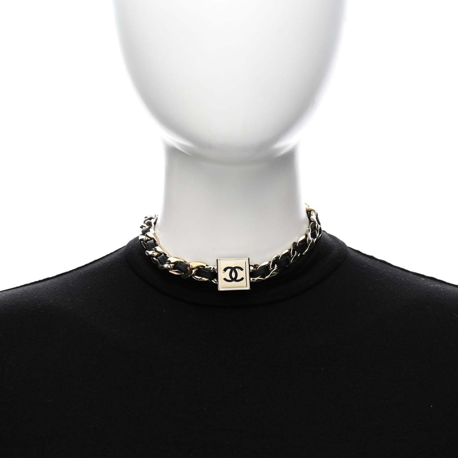 Chanel Metal Lambskin CC Square Choker Gold Black White 2 of 7