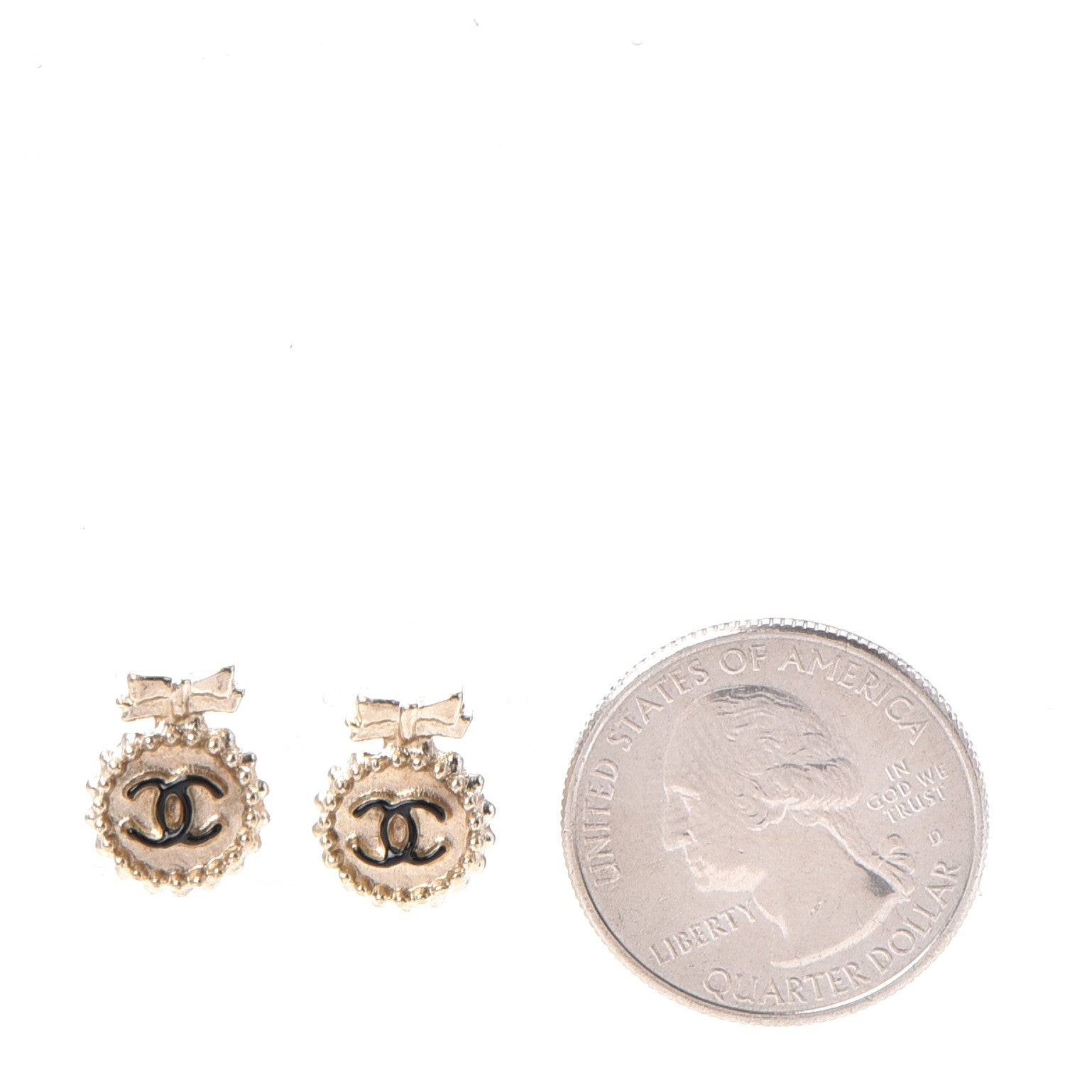 Chanel Enamel CC Ribbon Earrings Black Gold 2 of 5