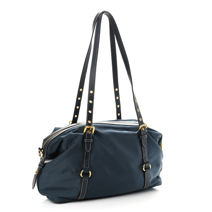 Prada Tessuto Nylon Jacquard Logo Shoulder Bag Denim 3 of 13