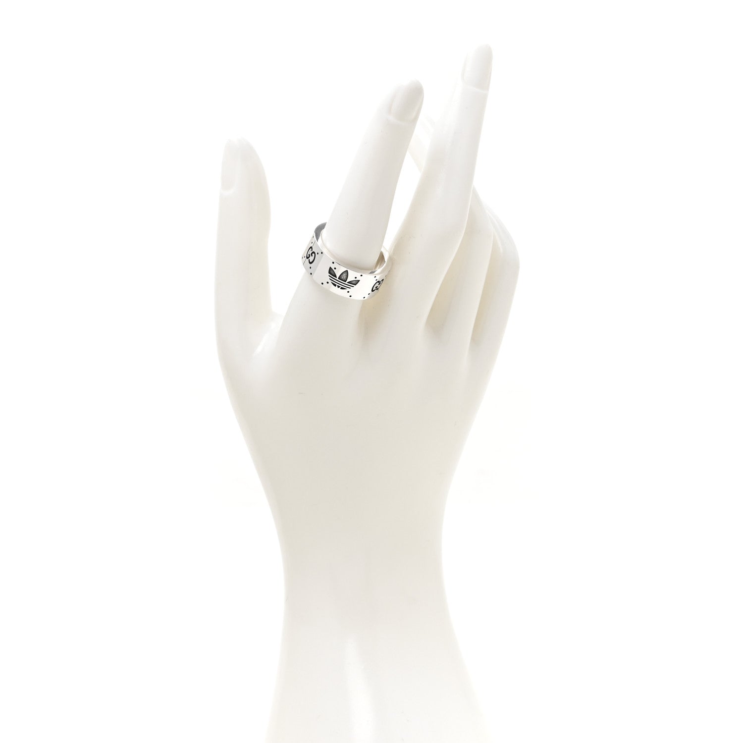 Gucci X ADIDAS Sterling Silver Trefoil GG Monogram Band Ring 53 6.5 2 of 7