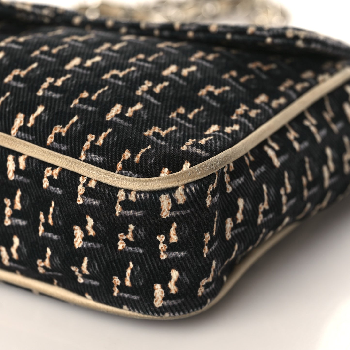Canvas Lambskin Medium Flap Black Beige Multicolor
