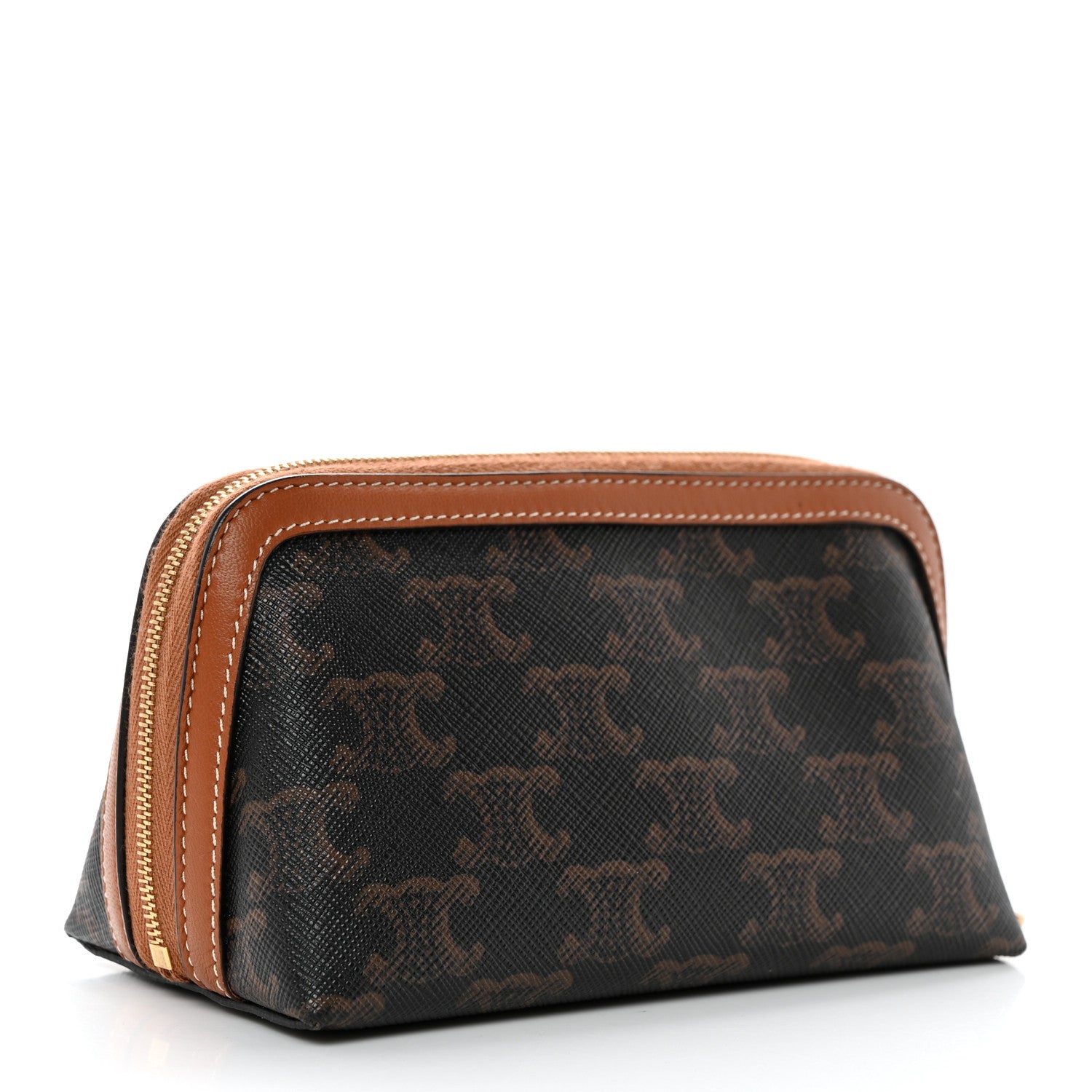 Celine Triomphe Canvas Calfskin Small Cosmetic Pouch Tan 3 of 9