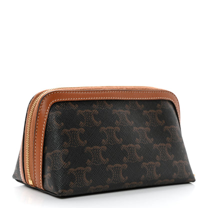Celine Triomphe Canvas Calfskin Small Cosmetic Pouch Tan 3 of 9