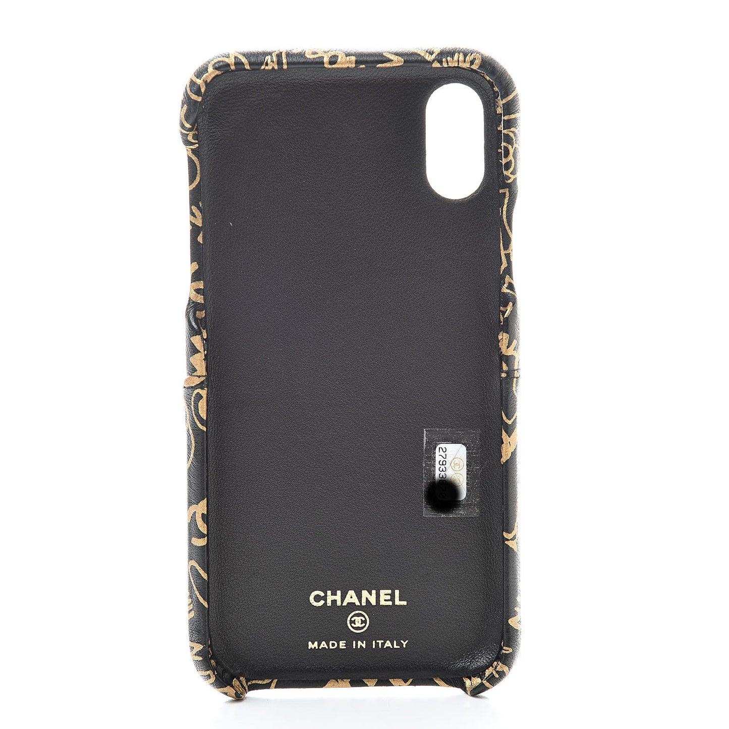 Lambskin Quilted iPhone X Coco Tech Egyptian Graffiti Case Black Gold