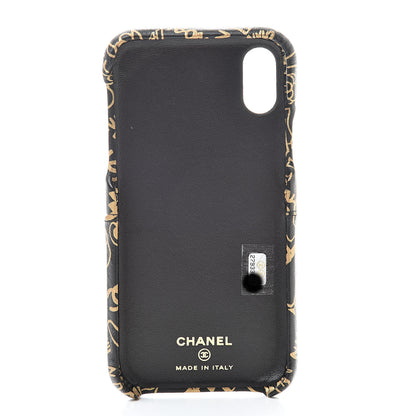 Chanel Lambskin Quilted iPhone X Coco Tech Egyptian Graffiti Case Black Gold 5 of 7