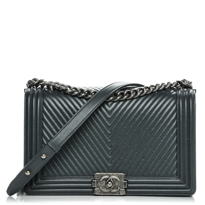 Chanel Calfskin Chevron New Medium Boy Flap Dark Grey 1 of 8