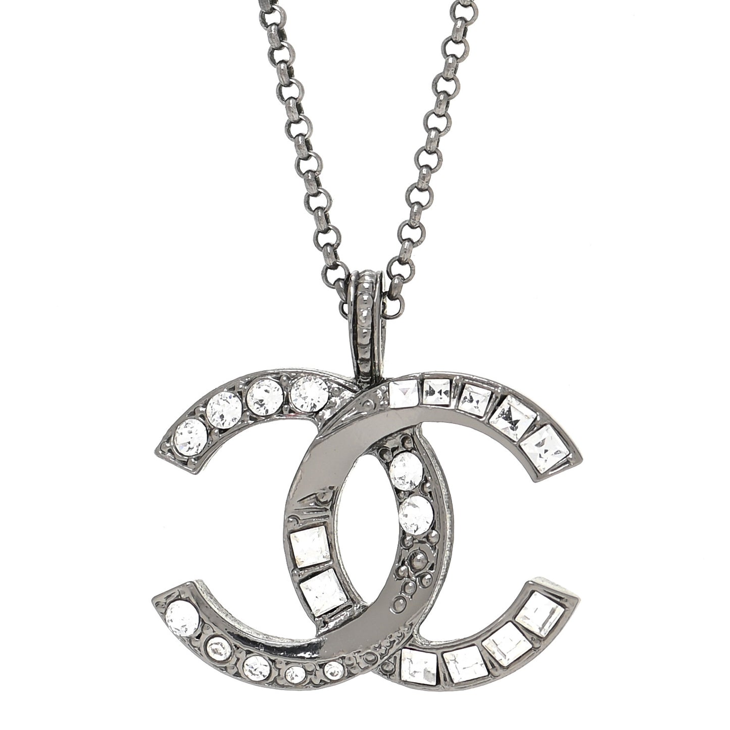 Baguette Crystal Large CC Necklace Silver