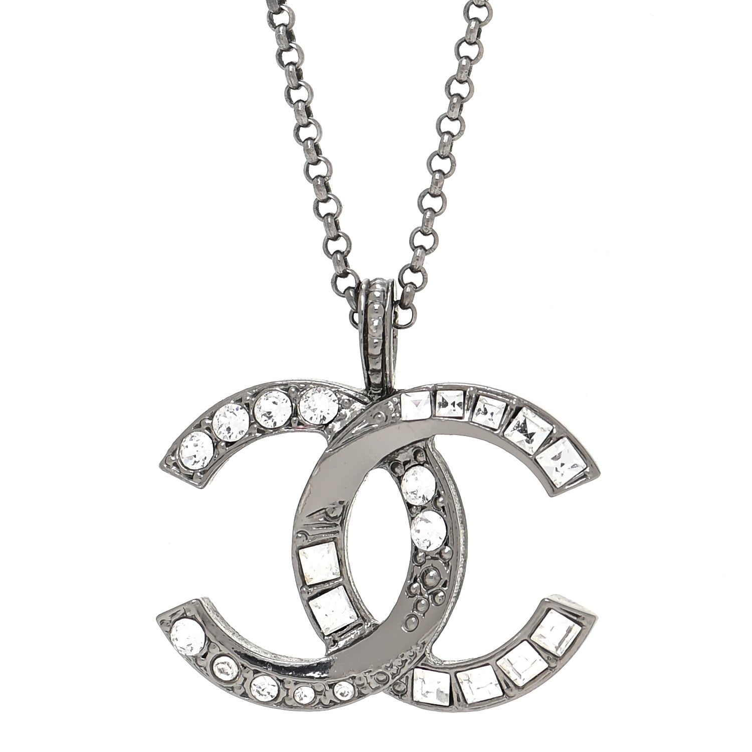 Chanel Baguette Crystal Large CC Necklace Silver 4 of 5