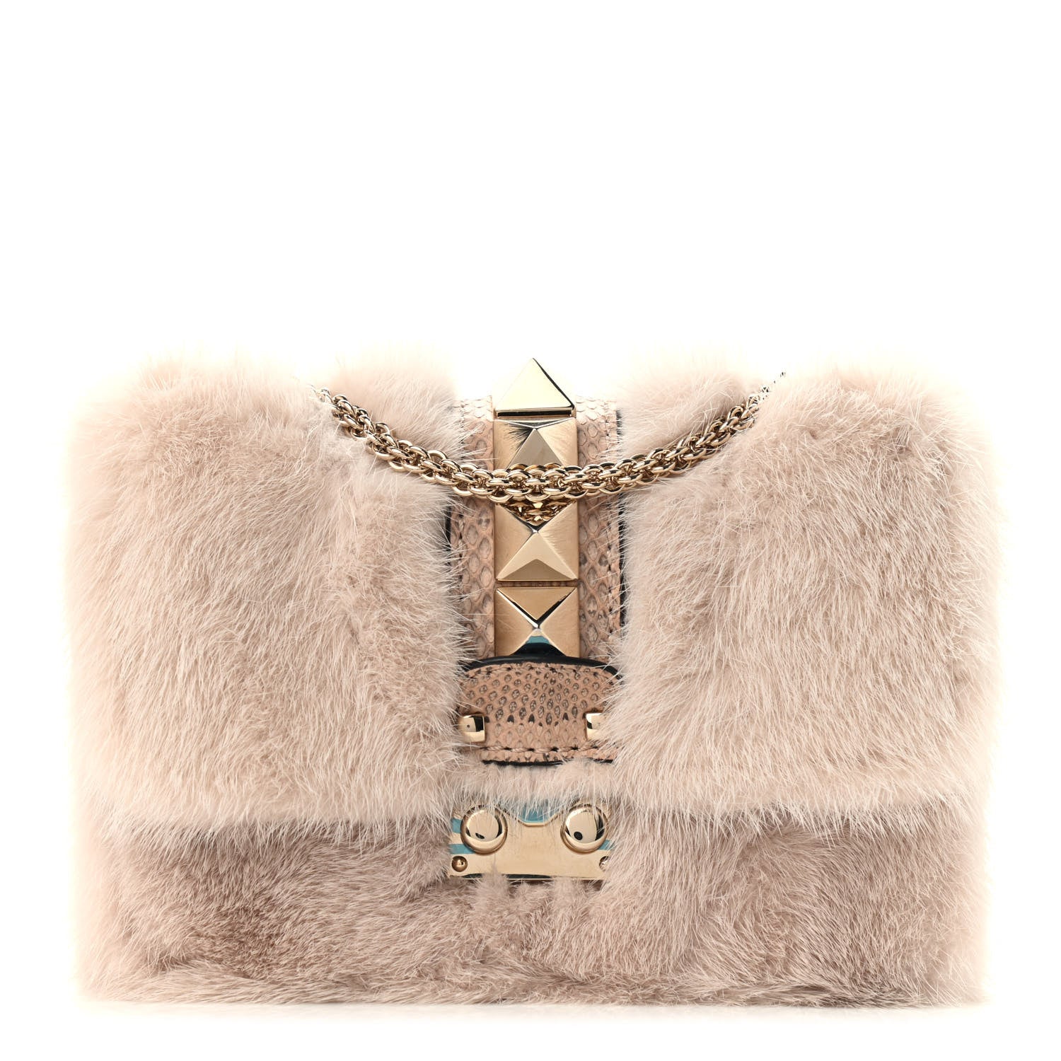Valentino Garavani Mink Fur Snakesin Small Glam Lock Rockstud Flap Pink 1 of 8