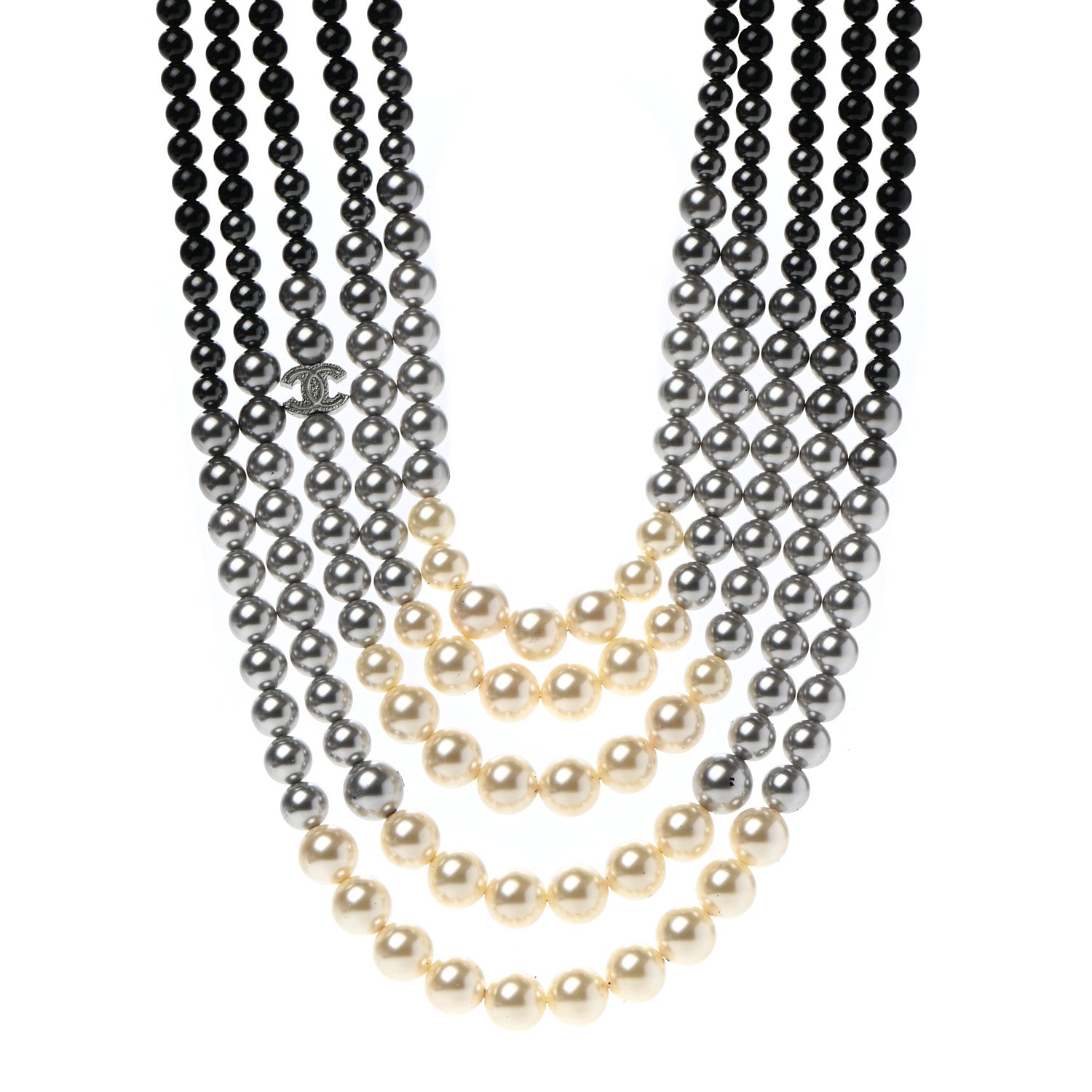 Chanel Graduated Pearl CC Multi Strand Short Necklace Ruthenium Grey Black 1 of 6