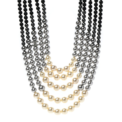 Chanel Graduated Pearl CC Multi Strand Short Necklace Ruthenium Grey Black 1 of 6