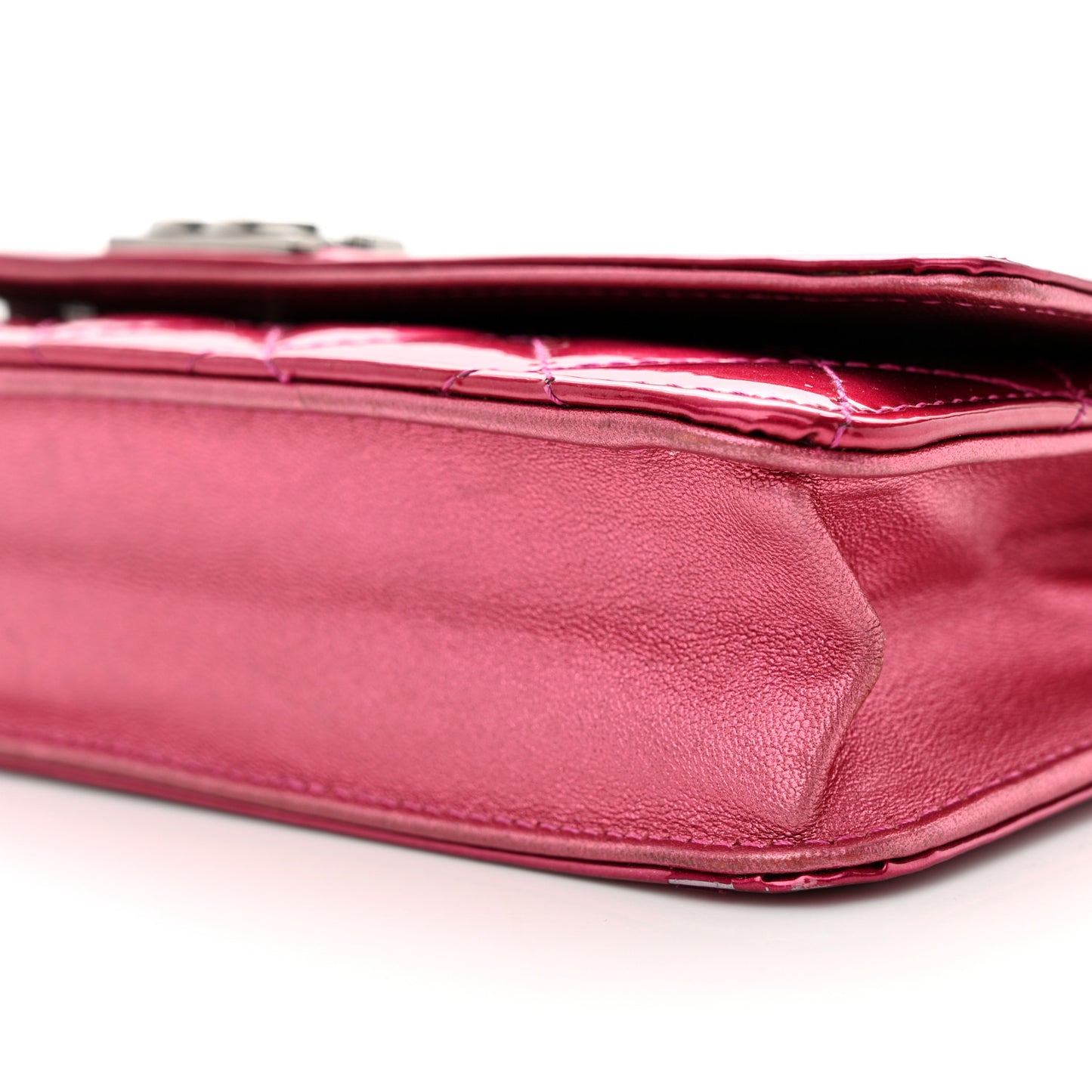 Metallic Patent Calfskin Quilted Boy Wallet on Chain WOC Fuchsia