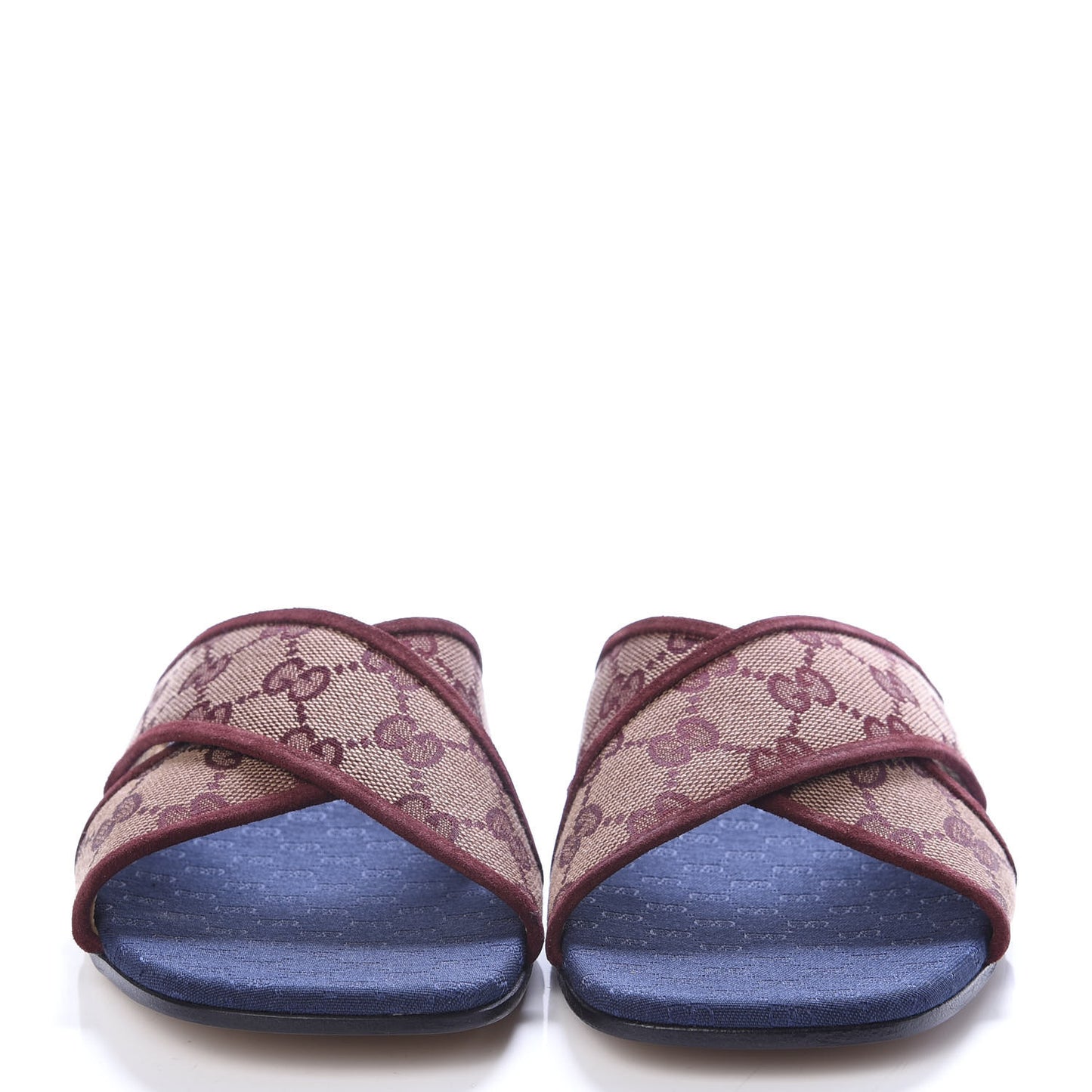 Canvas GG Monogram Womens Criss Cross Slide Sandals 40 Sahara Rubino Chardonnay