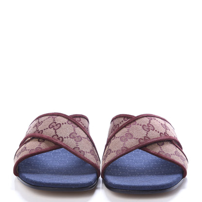 Gucci Canvas GG Monogram Womens Criss Cross Slide Sandals 40 Sahara Rubino Chardonnay 2 of 9