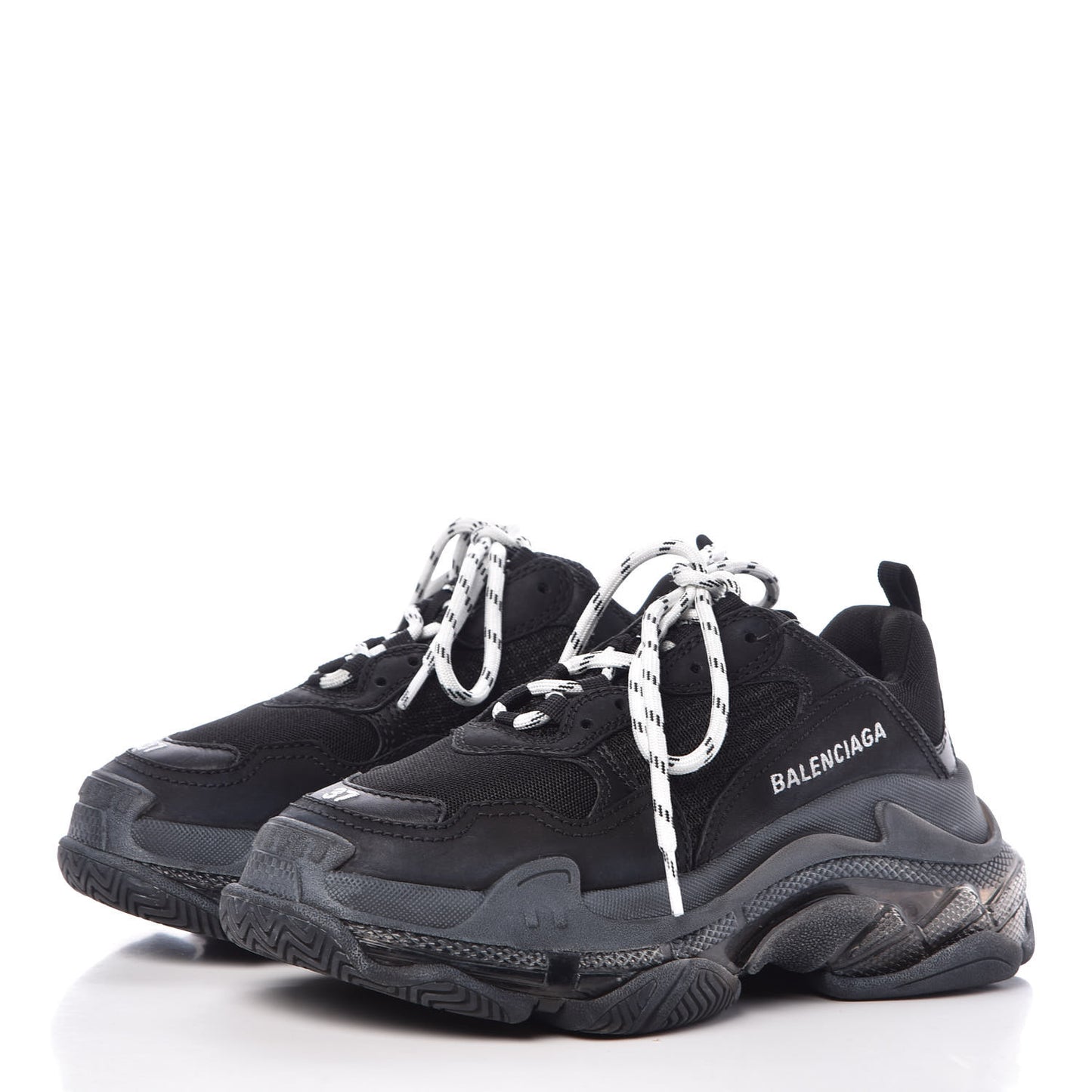 Fabric Mesh Clear Sole Womens Triple S Sneakers 37 Black