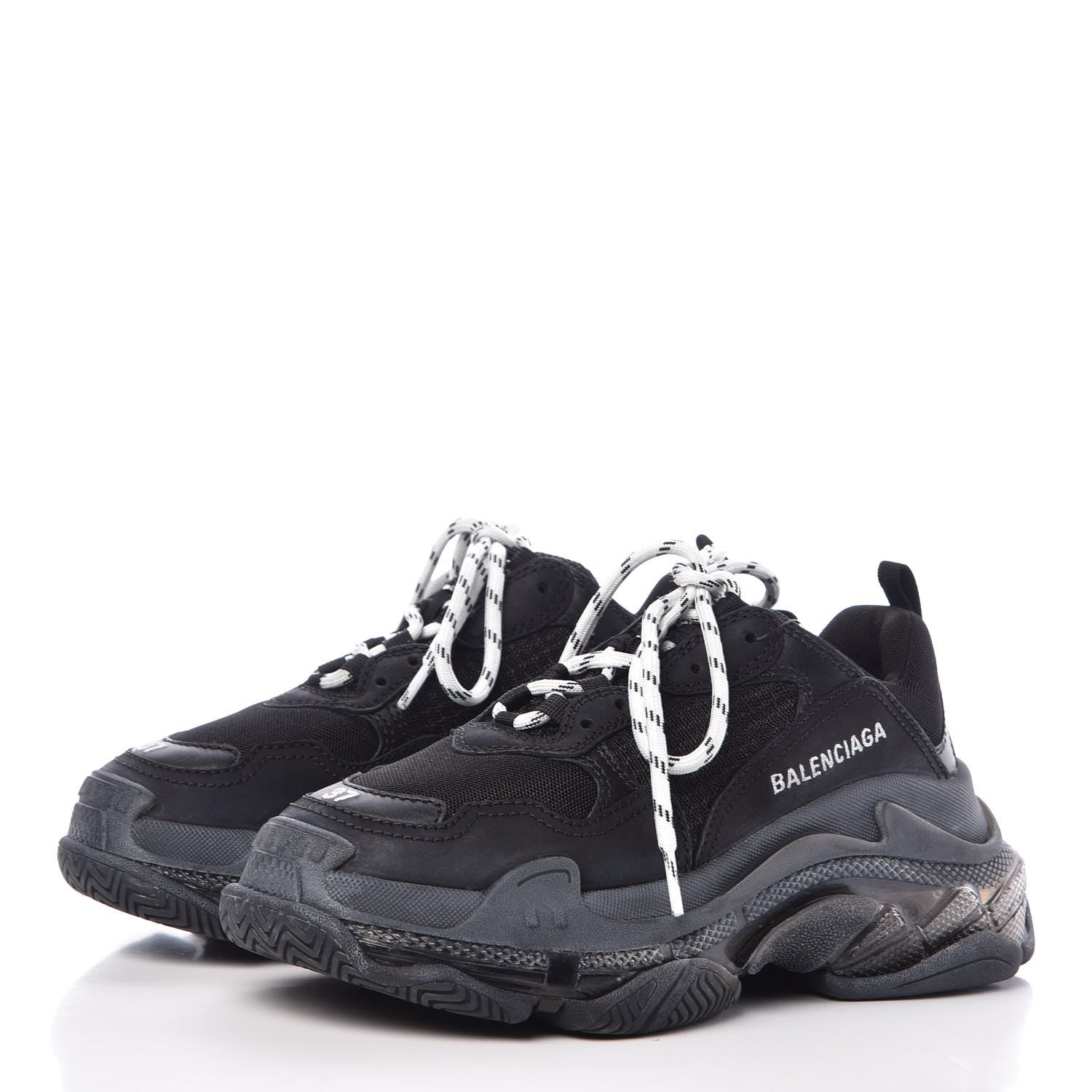 Balenciaga Fabric Mesh Clear Sole Womens Triple S Sneakers 37 Black 3 of 9